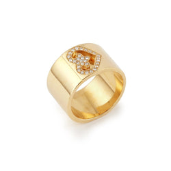 Bague Bandeau Légendes O.J. Perrin Cœur Diamants Or Jaune 18 Carats - Castafiore