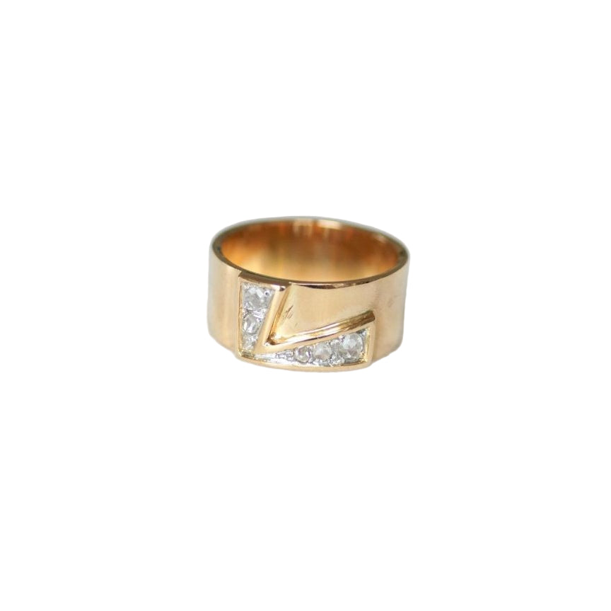 Bague Bandeau Lettre Initiale L Diamants sur Or rose - Castafiore