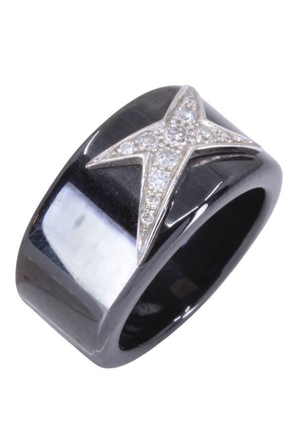 Bague Bandeau MAUBOUSSIN "Étoile du démon" en céramique, or blanc et diamants - Castafiore