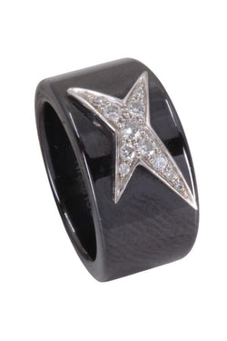Bague Bandeau MAUBOUSSIN "Étoile du démon" en céramique, or blanc et diamants - Castafiore