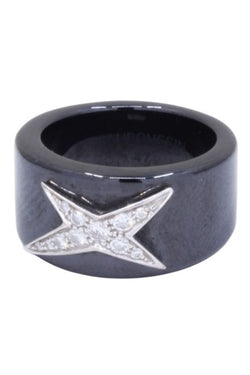 Bague Bandeau MAUBOUSSIN "Étoile du démon" en céramique, or blanc et diamants - Castafiore