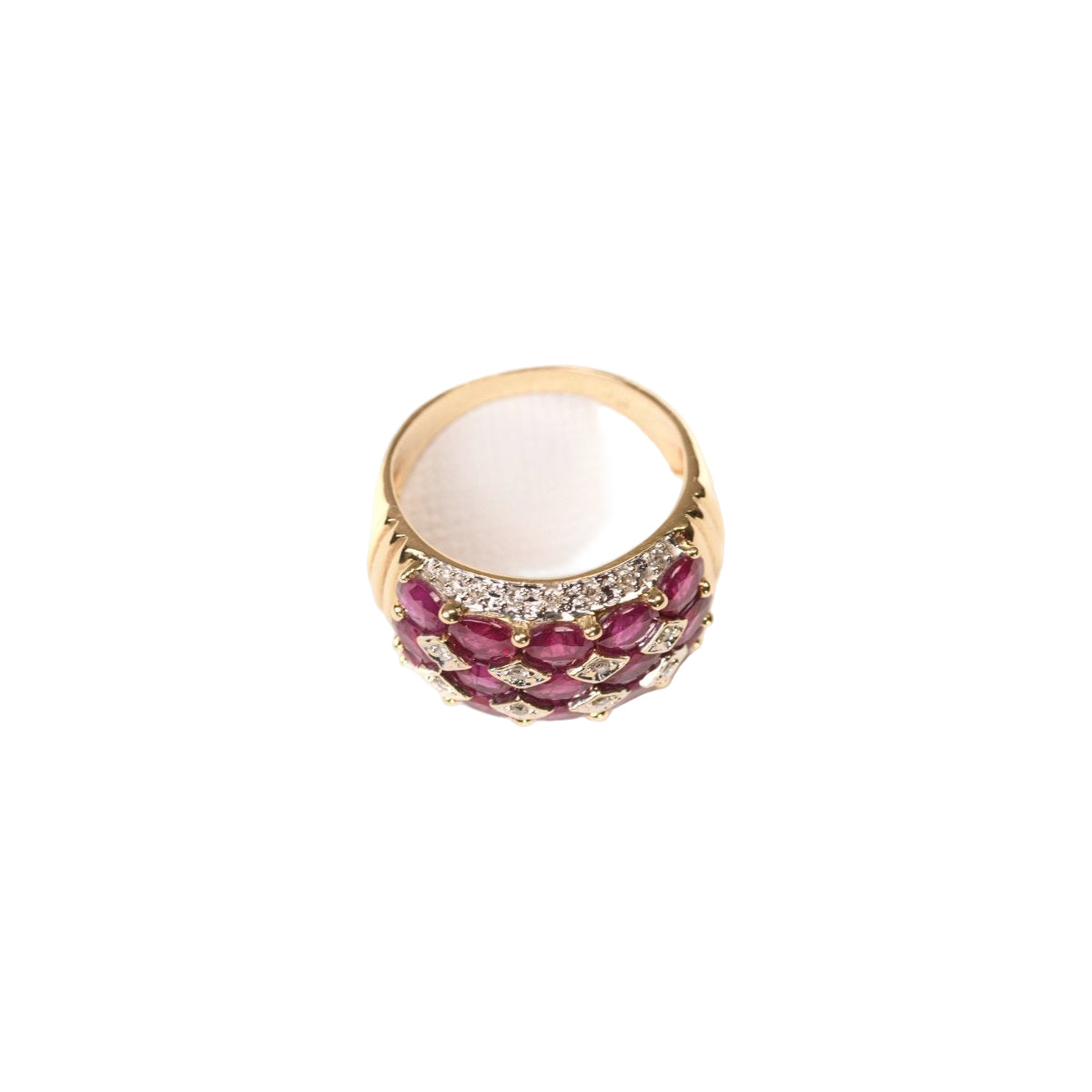 Bague Bandeau pavée en or jaune rubis et diamants - Castafiore