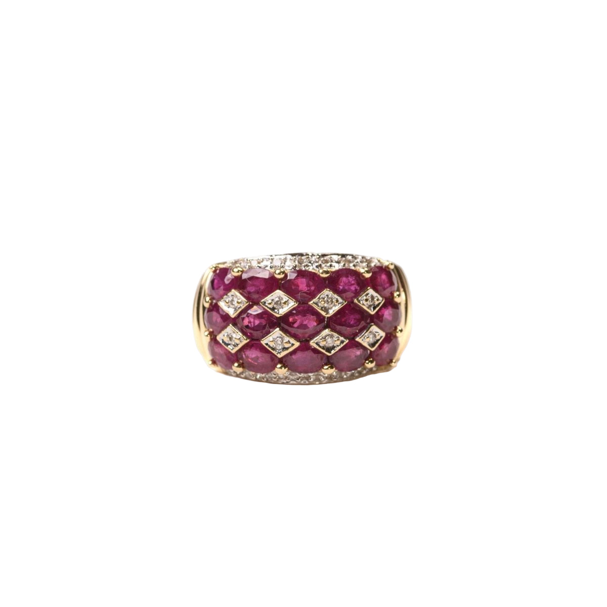 Bague Bandeau pavée en or jaune rubis et diamants - Castafiore