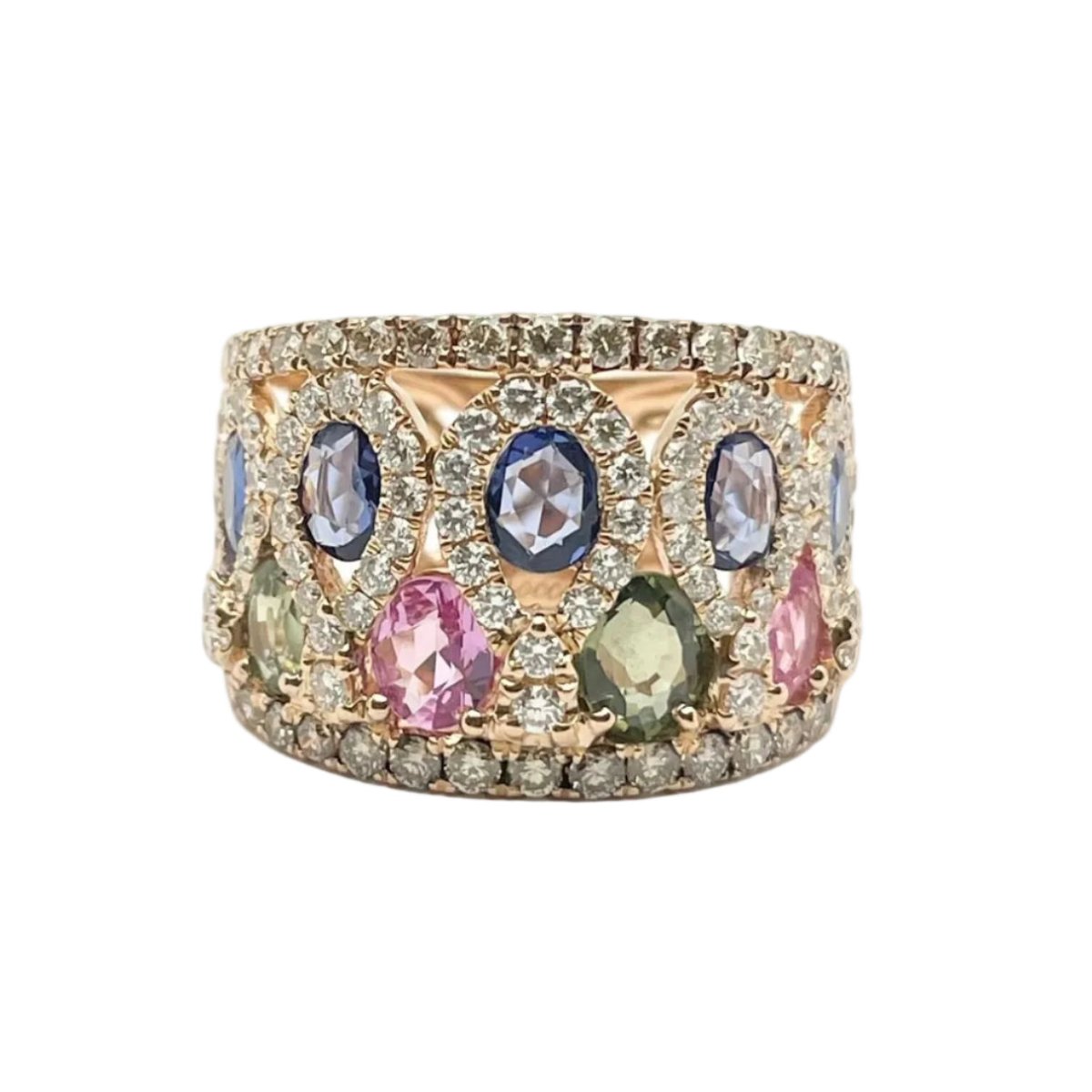 Bague Bandeau ROCCA en or rose, saphirs et diamants - Castafiore