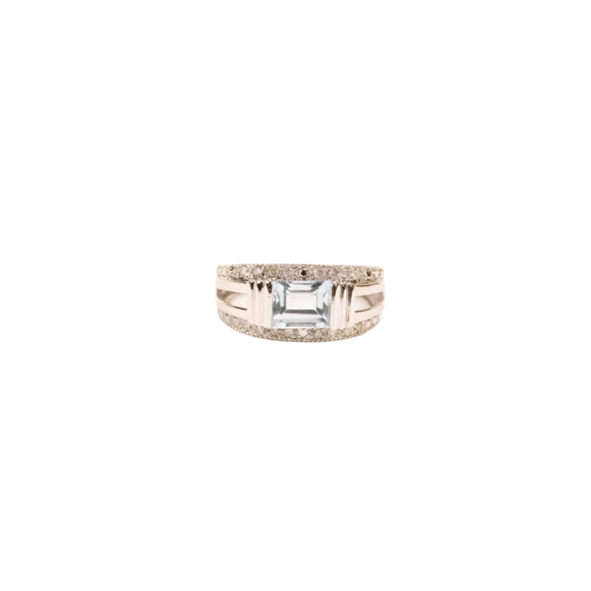 Bague Bandeau topaze taille émeraude et diamants en or blanc - Castafiore