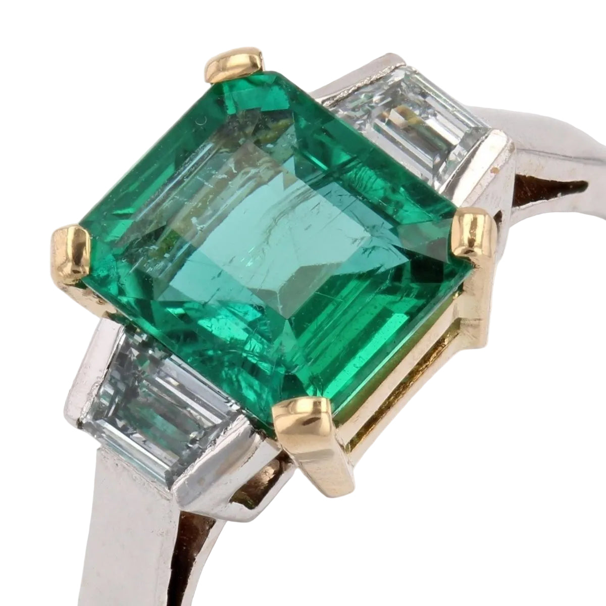 Bague BAUME Émeraude et diamants en or blanc et or jaune - Castafiore