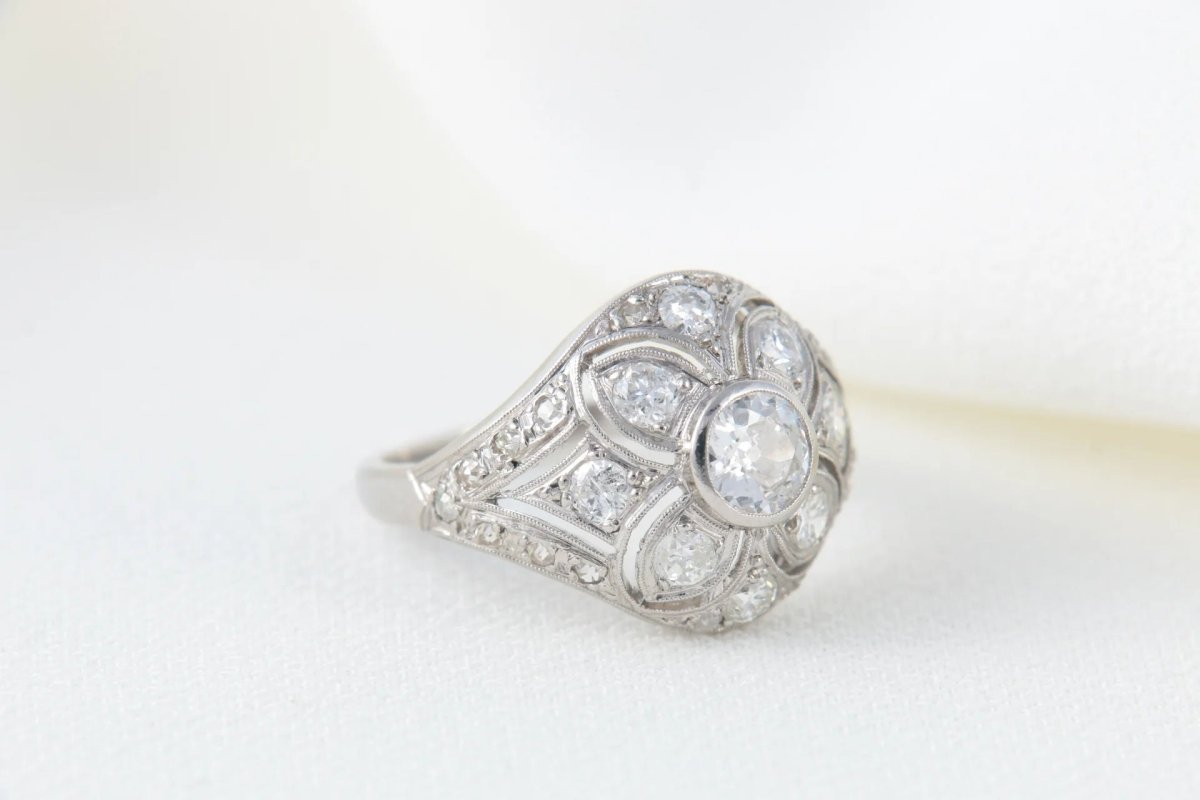 Bague Belle Epoque 1920 en Platine et Diamants - Castafiore