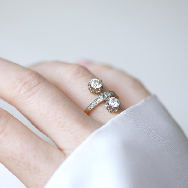 Bague Belle Epoque aigrette en or jaune et platine avec diamants - Castafiore