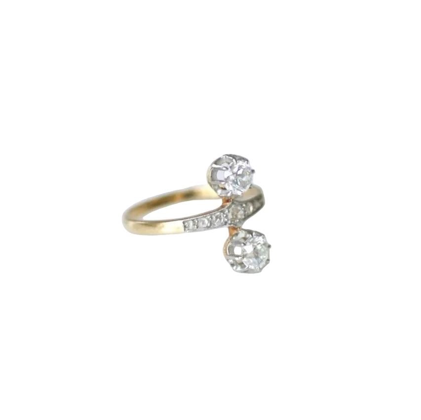 Bague Belle Epoque aigrette en or jaune et platine avec diamants - Castafiore