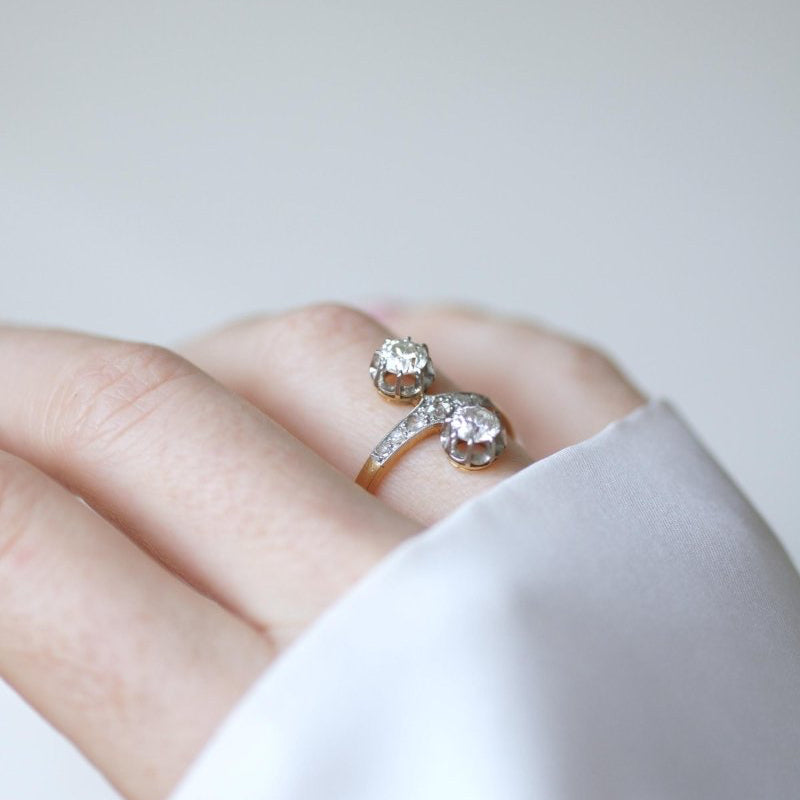 Bague Belle Epoque aigrette en or jaune et platine avec diamants - Castafiore