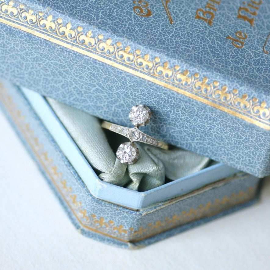 Bague Belle Epoque aigrette en or jaune et platine avec diamants - Castafiore