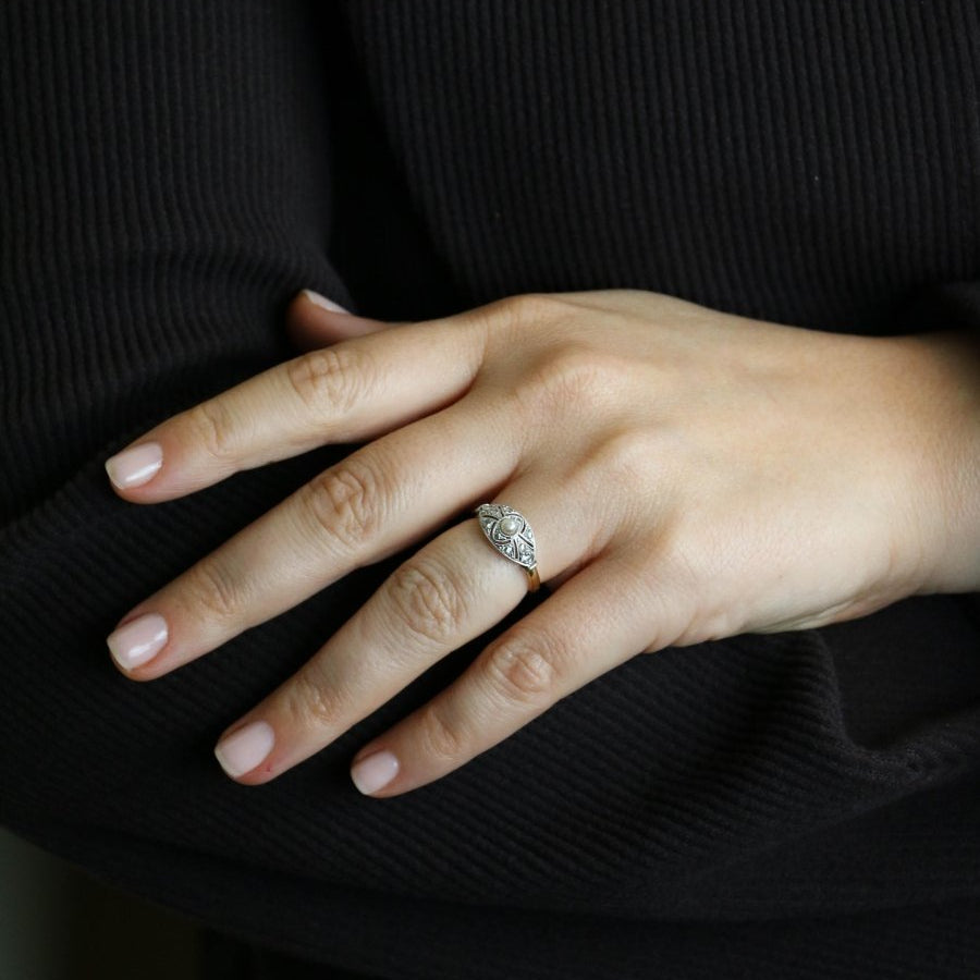 Bague Belle Epoque diamants perle fine - Castafiore