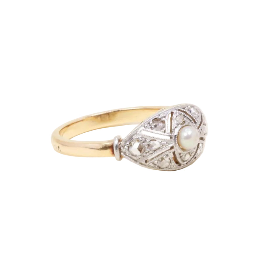 Bague Belle Epoque diamants perle fine - Castafiore
