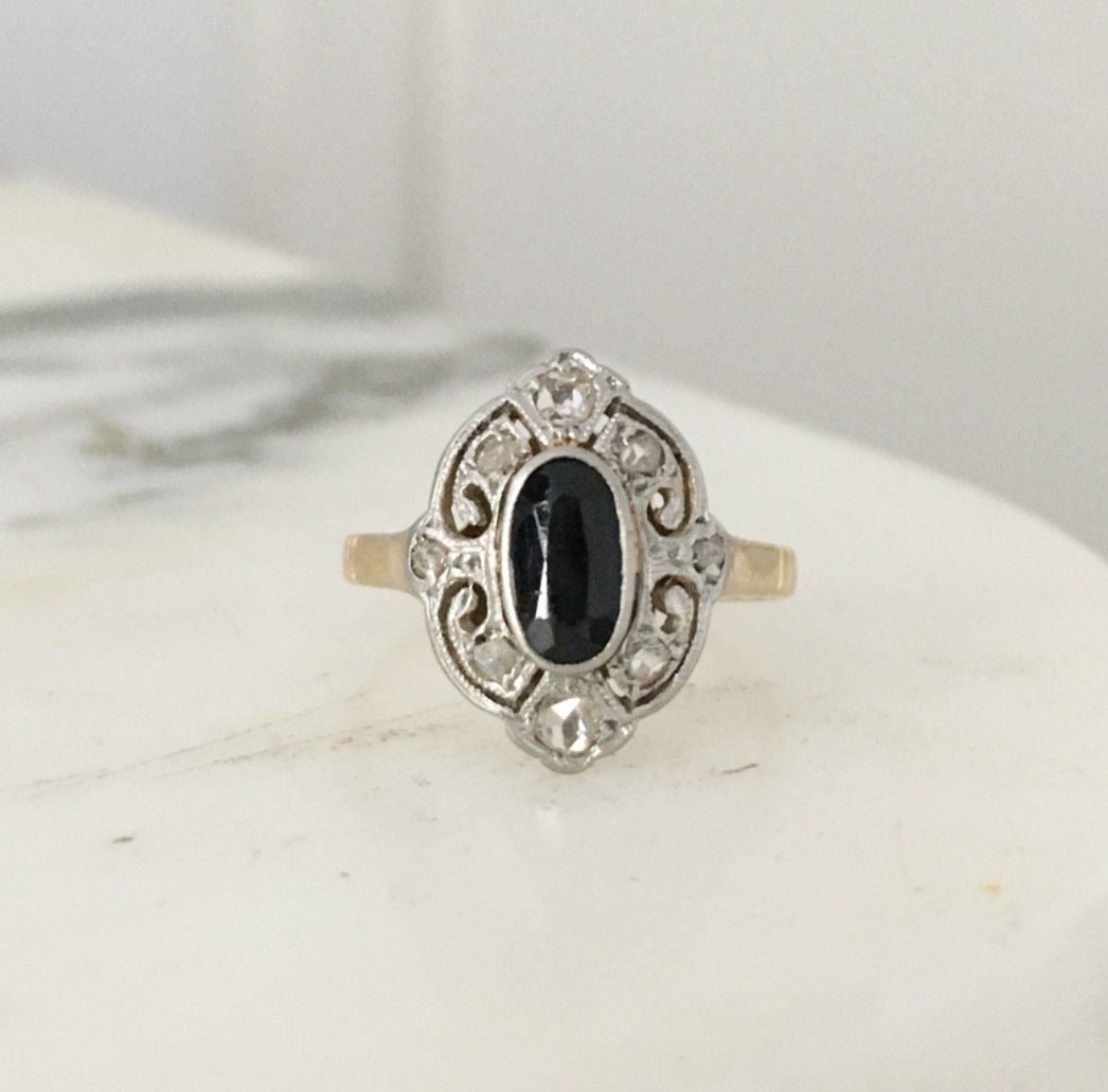 Bague Belle Époque en or jaune 18K et platine - Castafiore