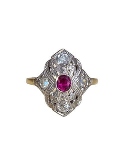 Bague Belle époque, en or jaune 18k, platine et diamants - Castafiore