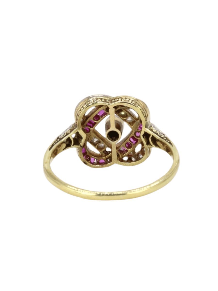 Bague Belle Époque en or jaune, rubis et diamants - Castafiore