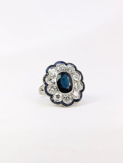 Bague Belle Epoque en platine, saphir et diamants - Castafiore