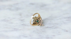 Bague Belle Epoque fleur émeraude et diamant - Castafiore