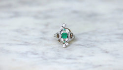 Bague Belle Epoque fleur émeraude et diamant - Castafiore