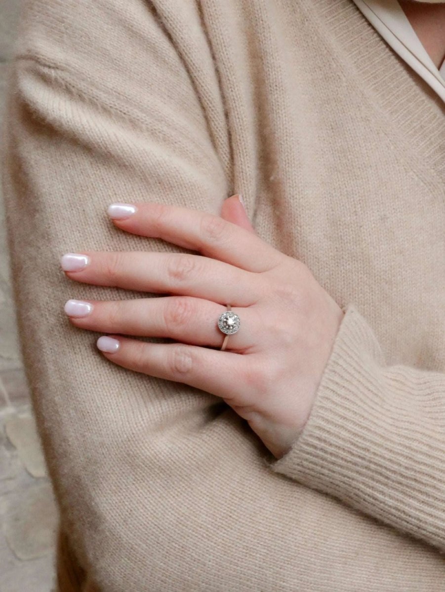 Bague Belle Epoque or platine diamants taille ancienne 0,15 ct - Castafiore