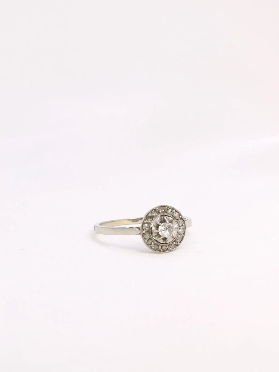 Bague Belle Epoque or platine diamants taille ancienne 0,15 ct - Castafiore