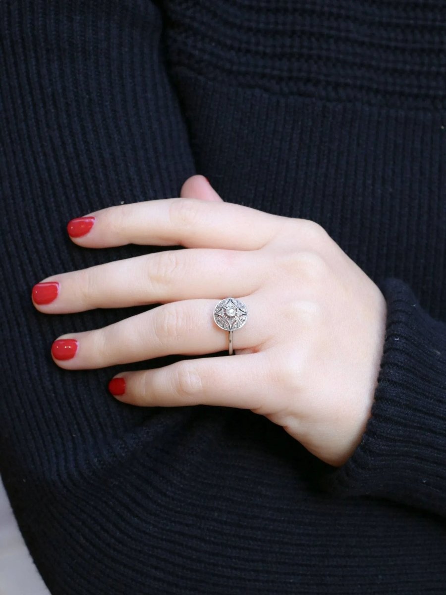 Bague Belle Epoque or platine diamants taille rose - Castafiore