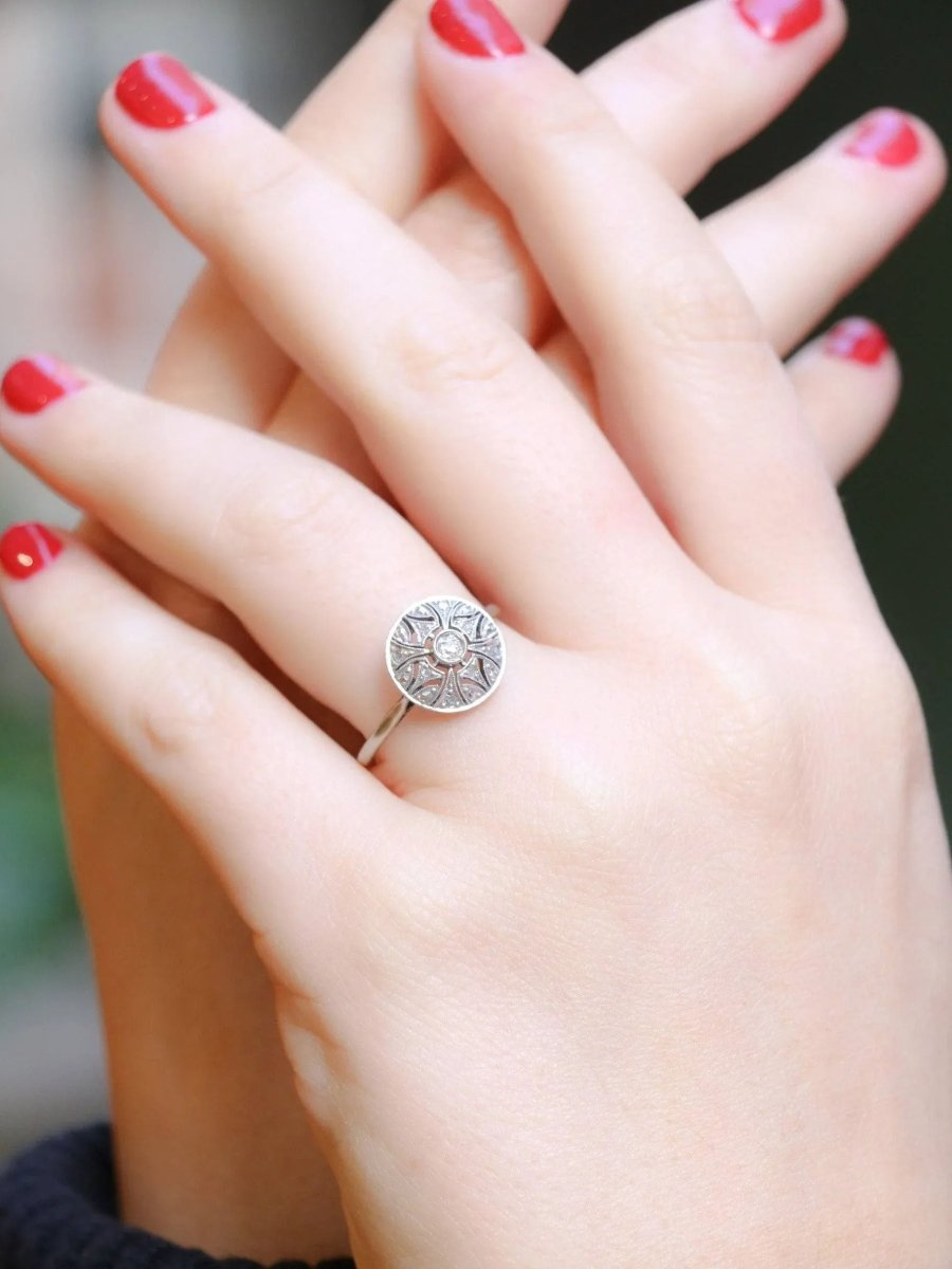 Bague Belle Epoque or platine diamants taille rose - Castafiore
