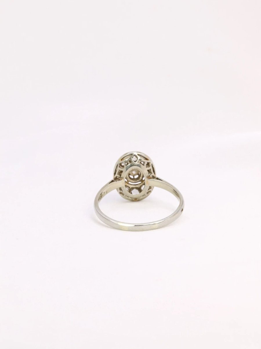 Bague Belle Epoque ovale or platine diamant 0,15 ct - Castafiore