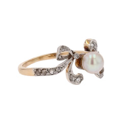 Bague BELLE EPOQUE Perle fine diamants en or jaune et platine - Castafiore