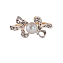 Bague BELLE EPOQUE Perle fine diamants en or jaune et platine - Castafiore