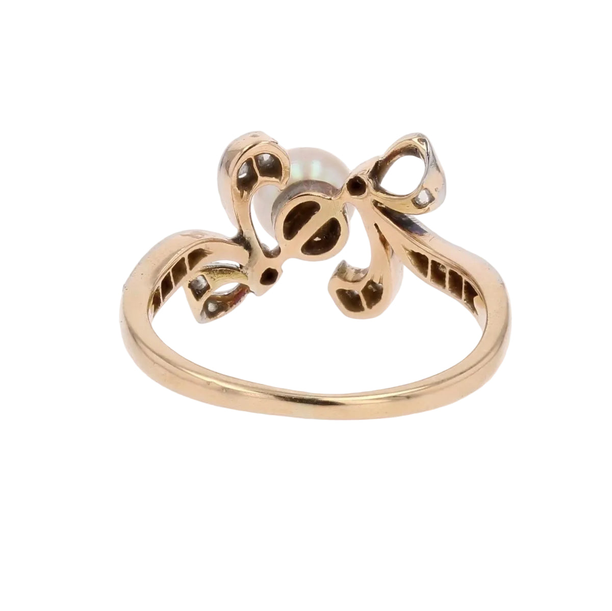 Bague BELLE EPOQUE Perle fine diamants en or jaune et platine - Castafiore