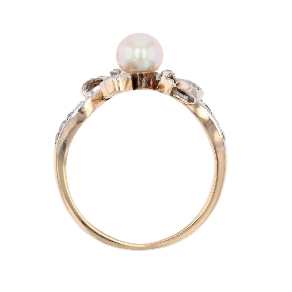Bague BELLE EPOQUE Perle fine diamants en or jaune et platine - Castafiore