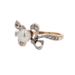 Bague BELLE EPOQUE Perle fine diamants en or jaune et platine - Castafiore