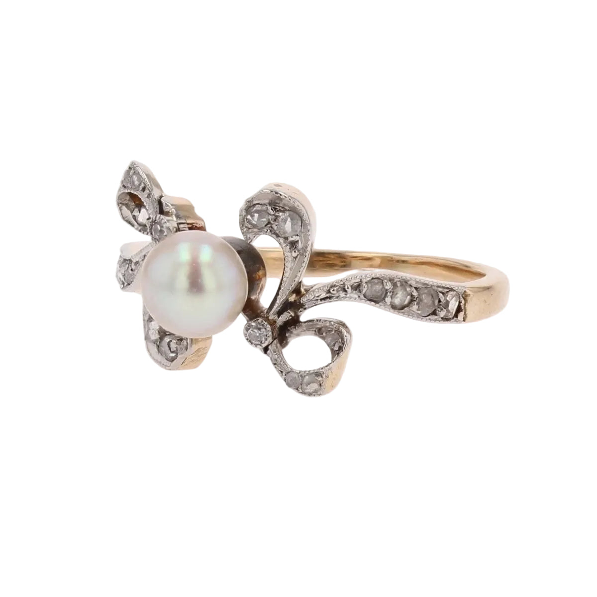 Bague BELLE EPOQUE Perle fine diamants en or jaune et platine - Castafiore