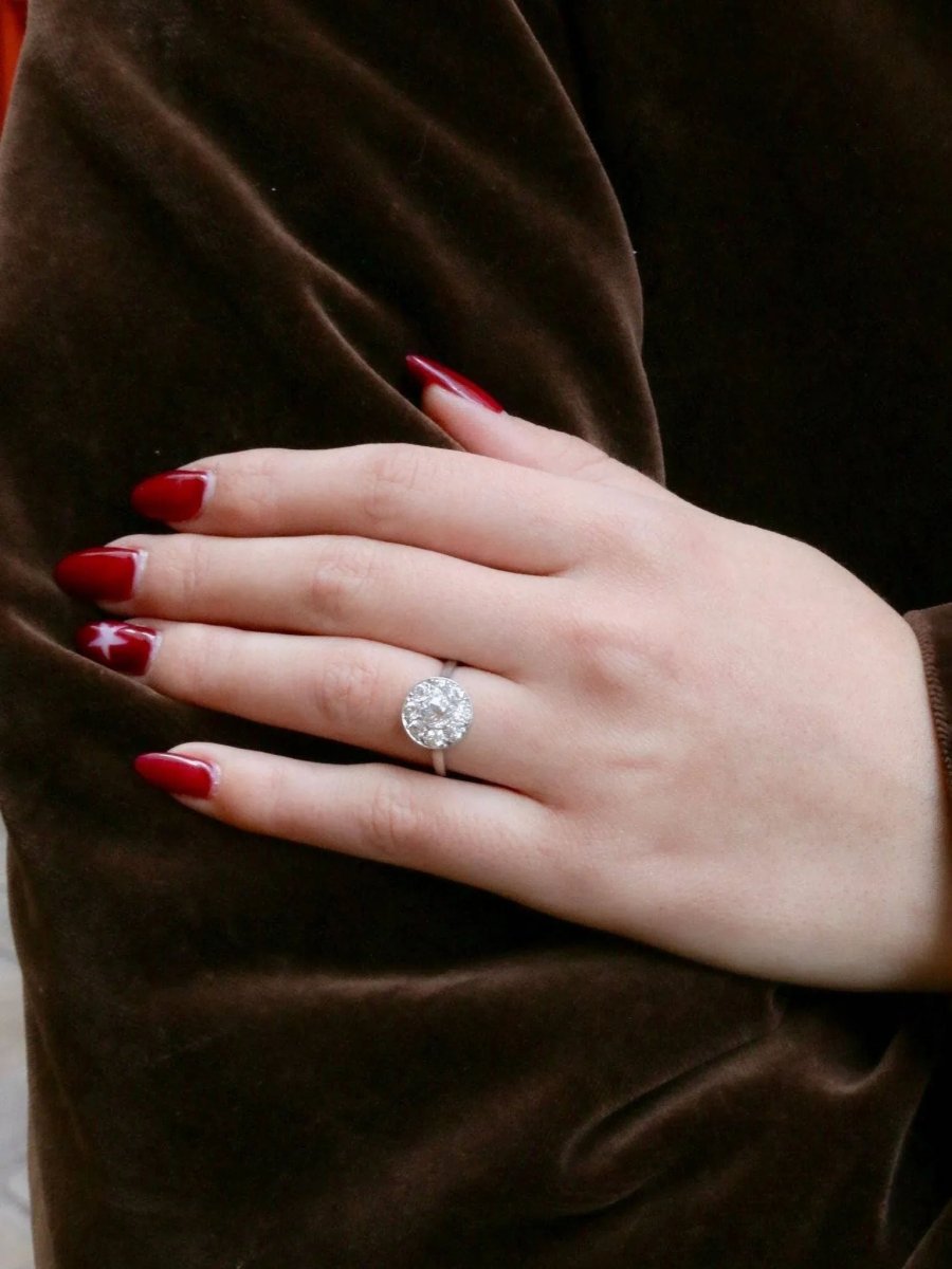 Bague Belle Epoque platine diamants taille ancienne - Castafiore