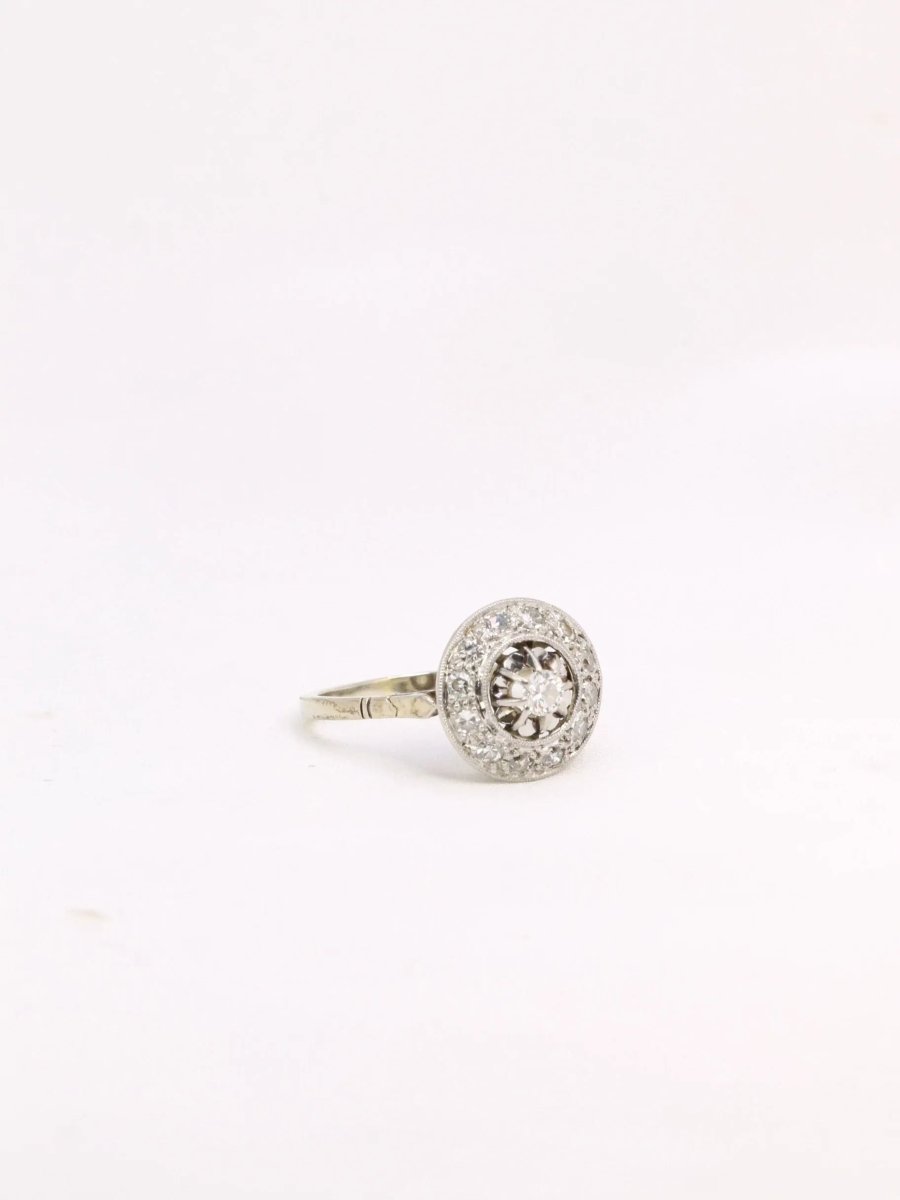 Bague Belle Epoque ronde diamants taille ancienne - Castafiore