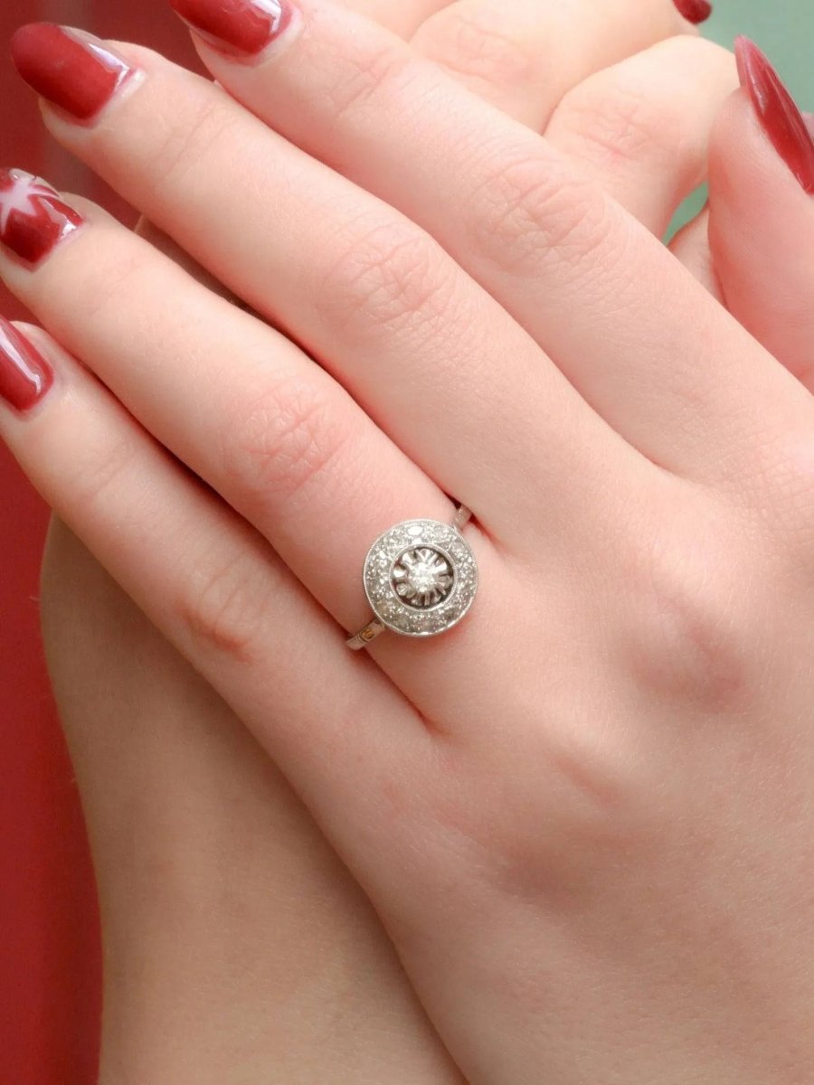 Bague Belle Epoque ronde diamants taille ancienne - Castafiore