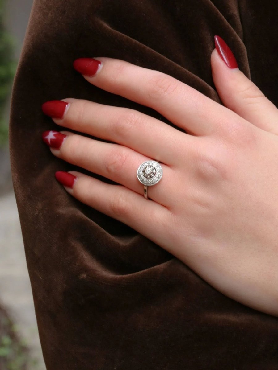 Bague Belle Epoque ronde diamants taille ancienne - Castafiore