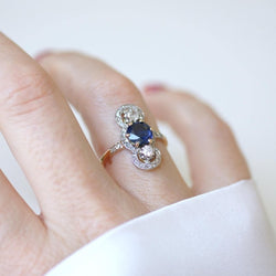 Bague Belle Epoque Saphir 1,18 Cts et Diamants - Castafiore