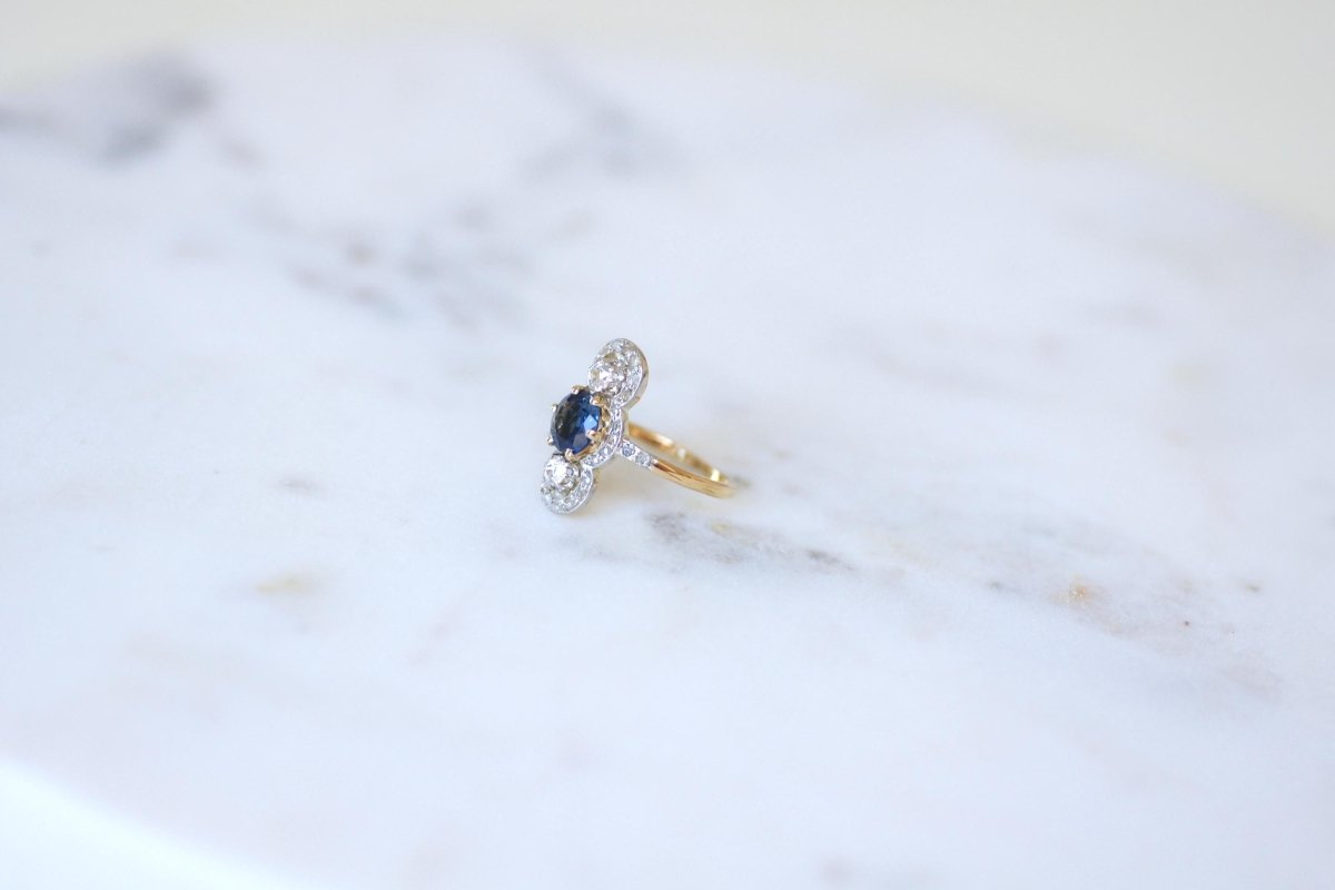 Bague Belle Epoque Saphir 1,18 Cts et Diamants - Castafiore