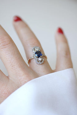 Bague Belle Epoque Saphir 1,18 Cts et Diamants - Castafiore