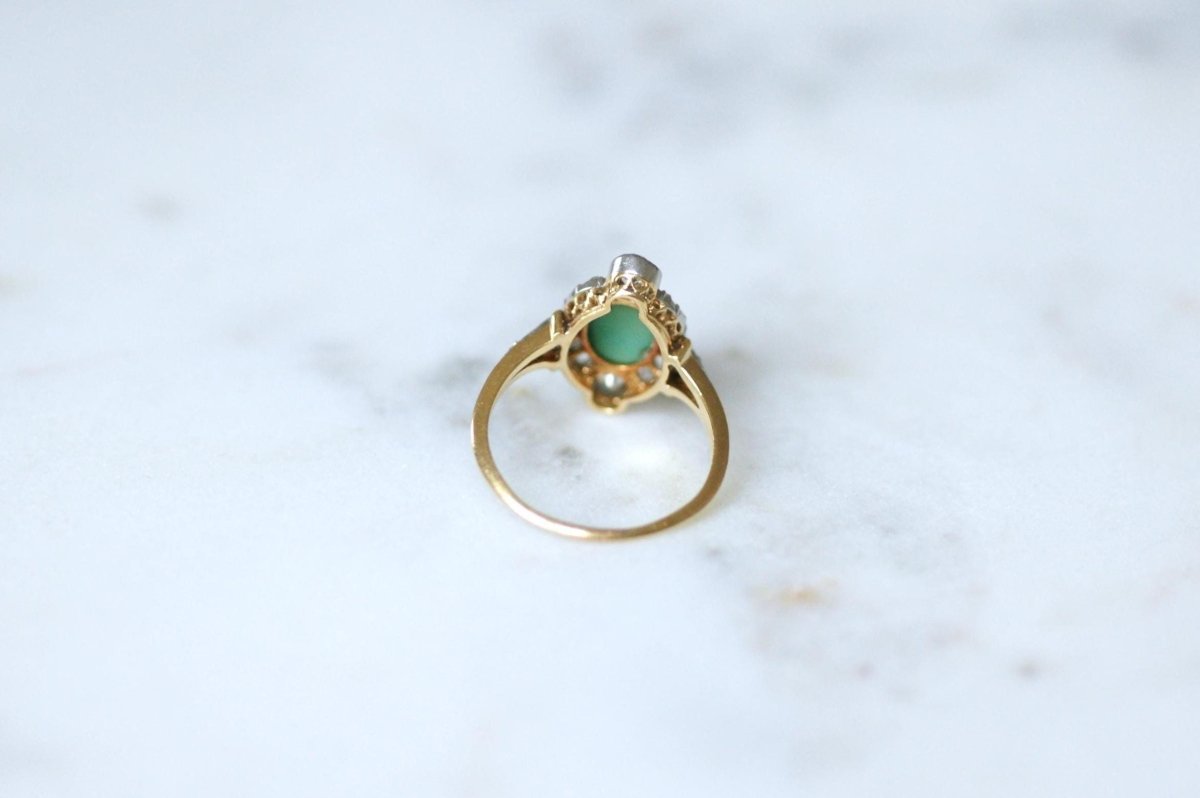 Bague Belle Epoque Turquoise Entourage Diamants - Castafiore