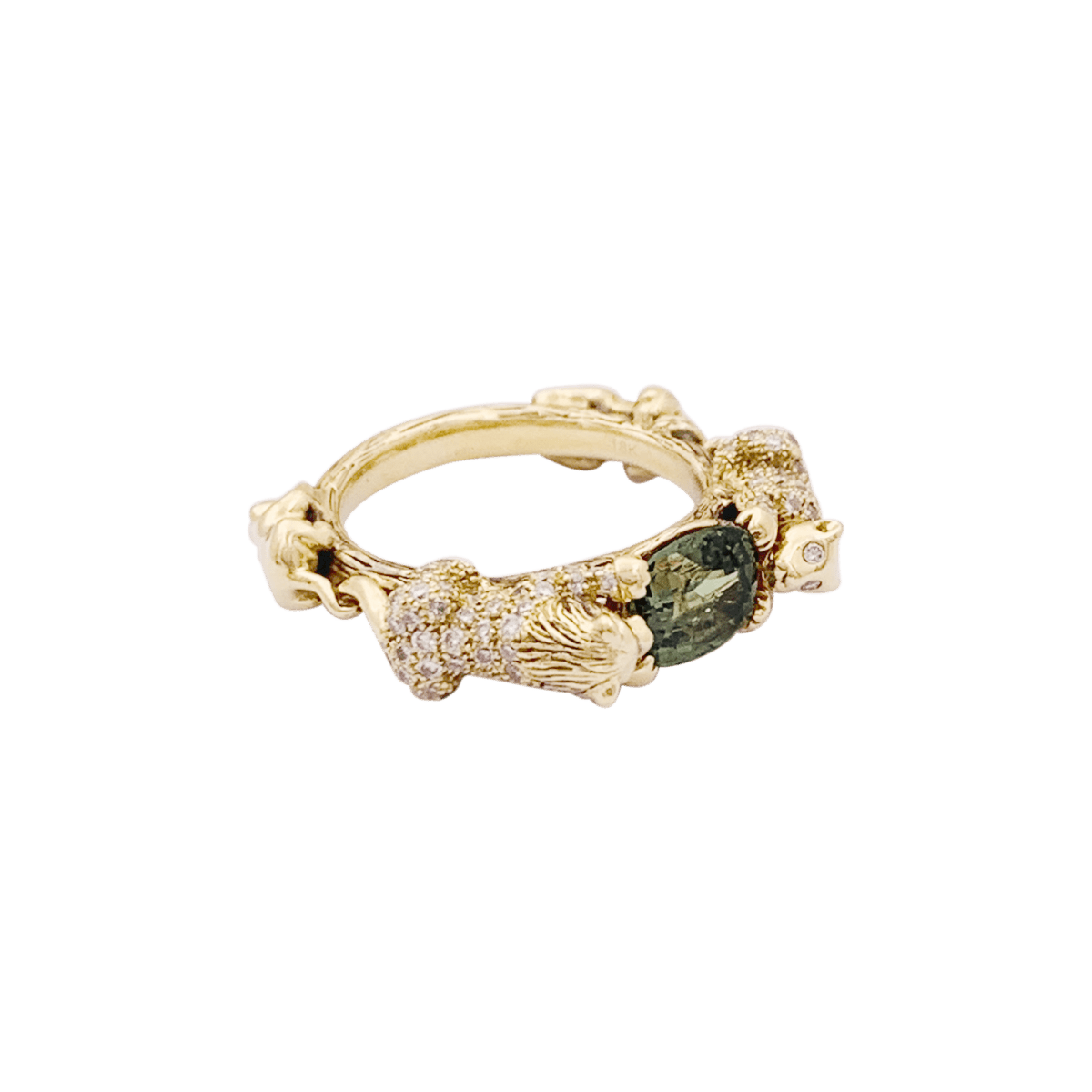 Bague BIBI VAN DER VELDEN "Family Crest Lion" en or jaune, saphir et diamants - Castafiore