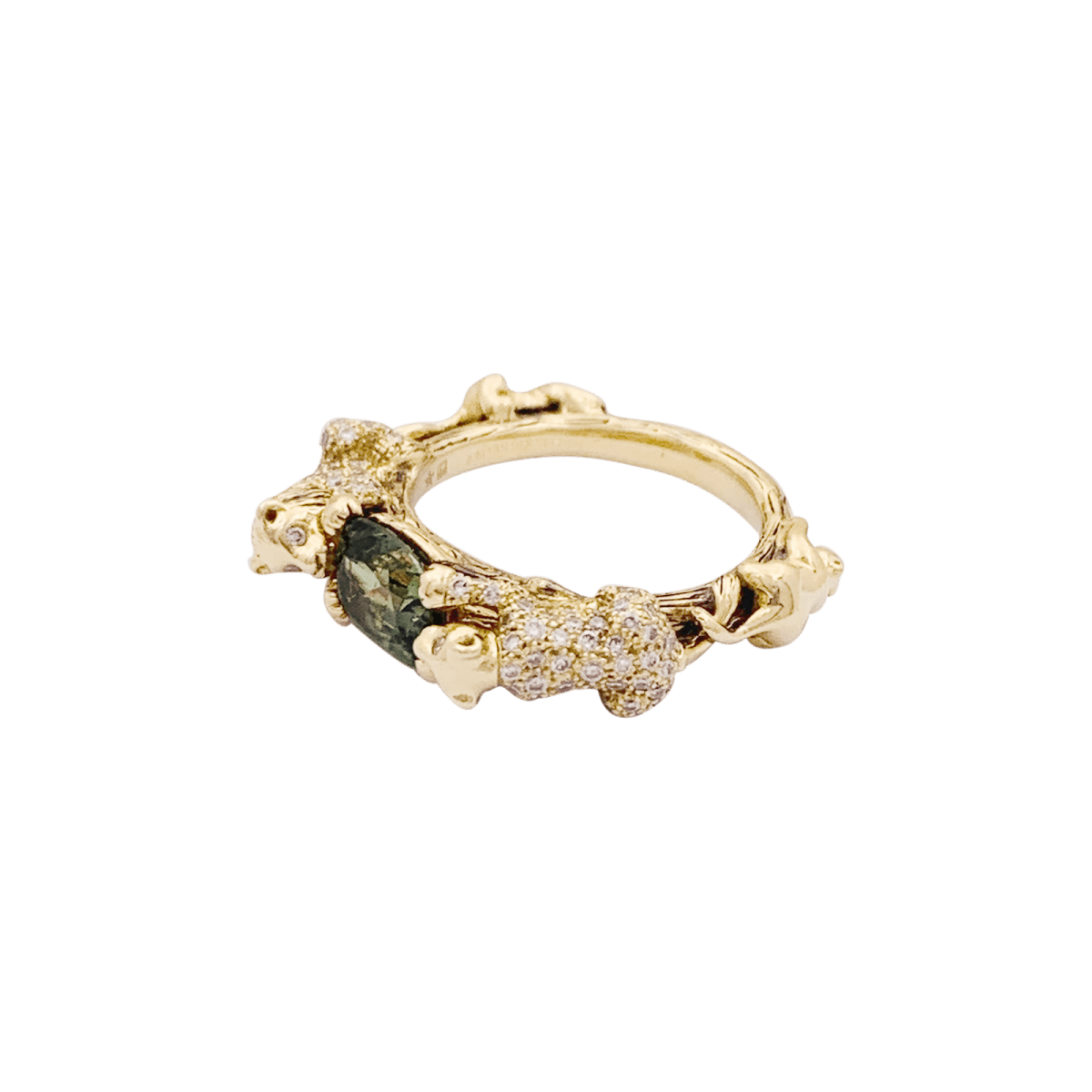 Bague BIBI VAN DER VELDEN "Family Crest Lion" en or jaune, saphir et diamants - Castafiore