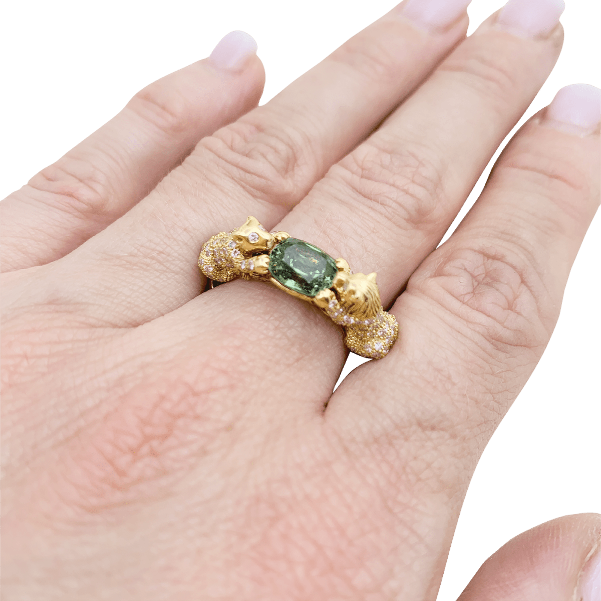 Bague BIBI VAN DER VELDEN "Family Crest Lion" en or jaune, saphir et diamants - Castafiore