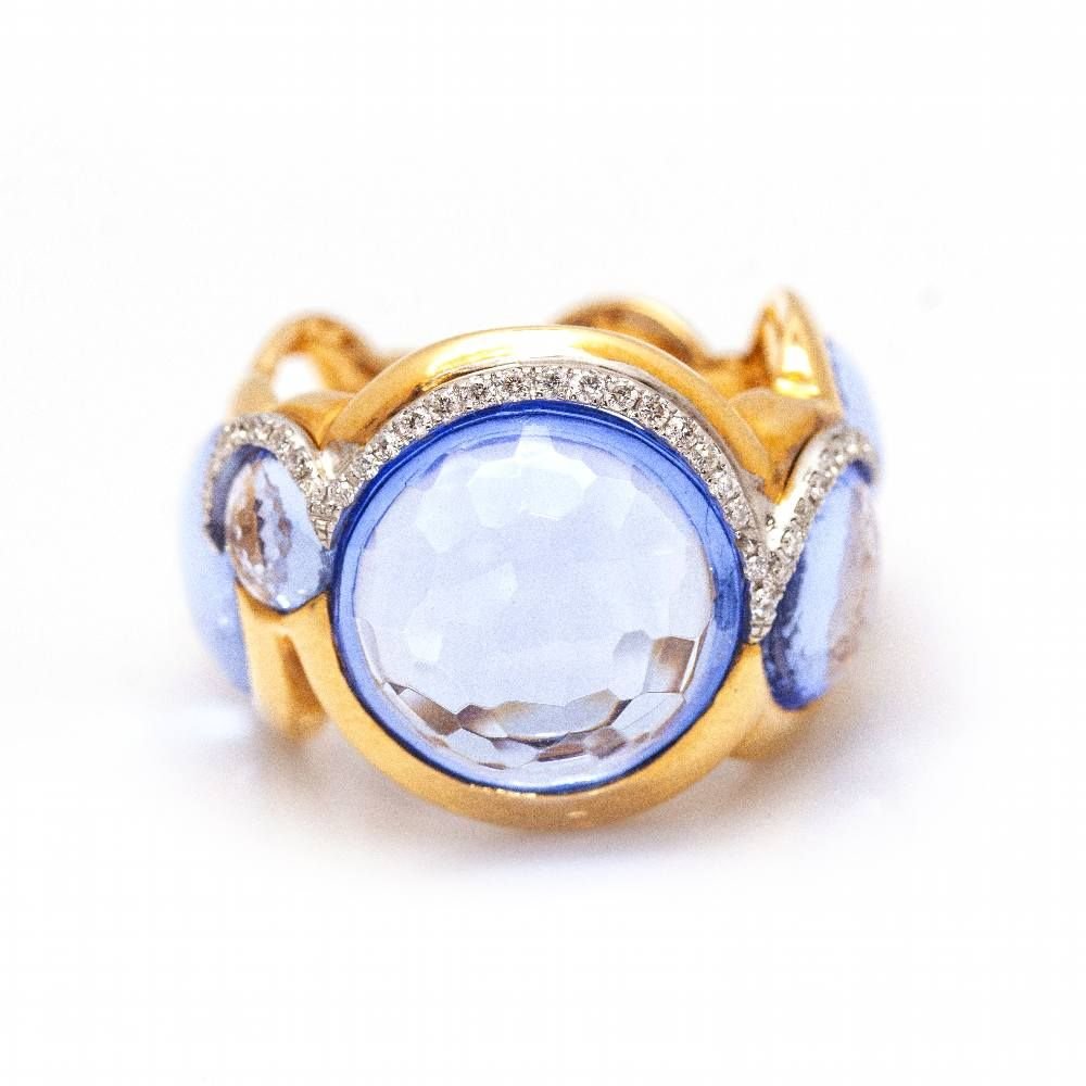 Bague BLUE SKY en or avec diamants et topaze - Castafiore