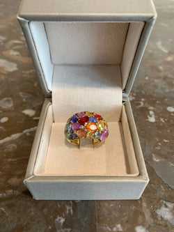 Bague Bombée Saphirs Multicolore 6 carats Diamants Or Jaune 18 Carats - Castafiore