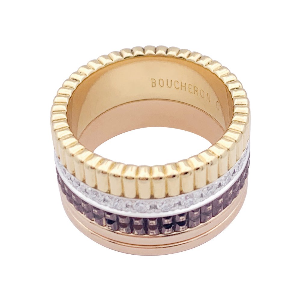 Bague Boucheron, "Quatre Classique Large", trois ors et diamants - Castafiore