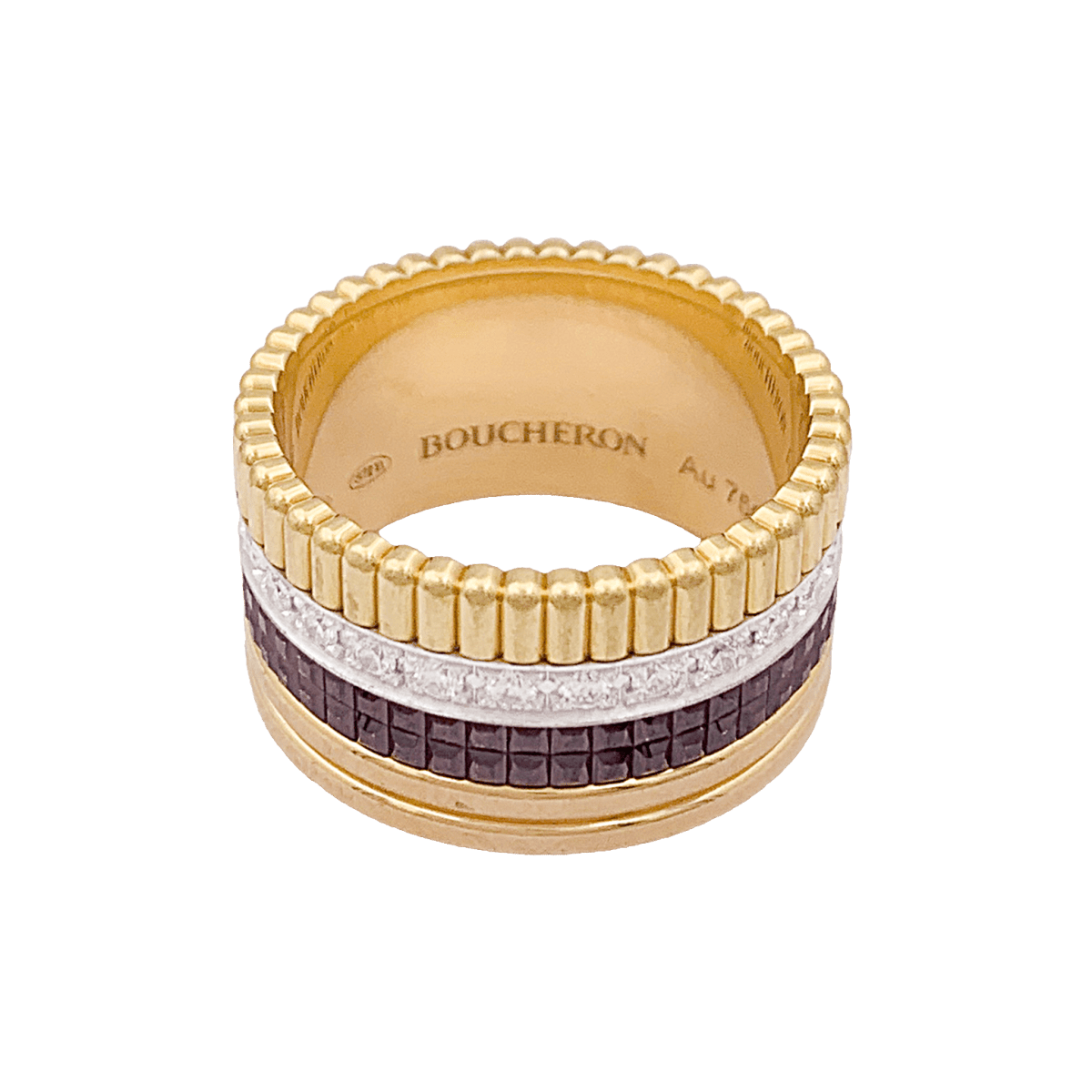 Bague Boucheron, "Quatre Classique Large", trois ors et diamants - Castafiore