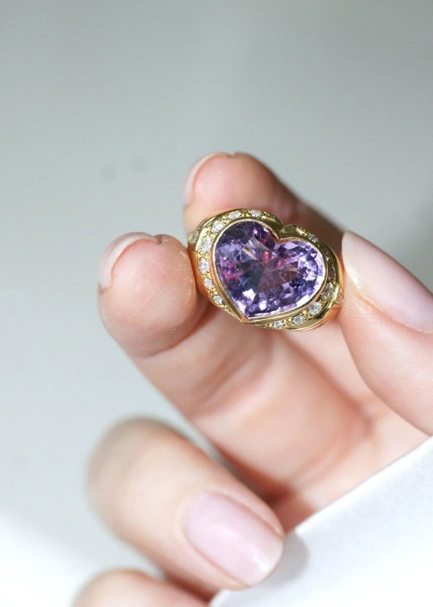 Bague Boule Coeur Améthyste et Diamants sur Or Jaune - Castafiore